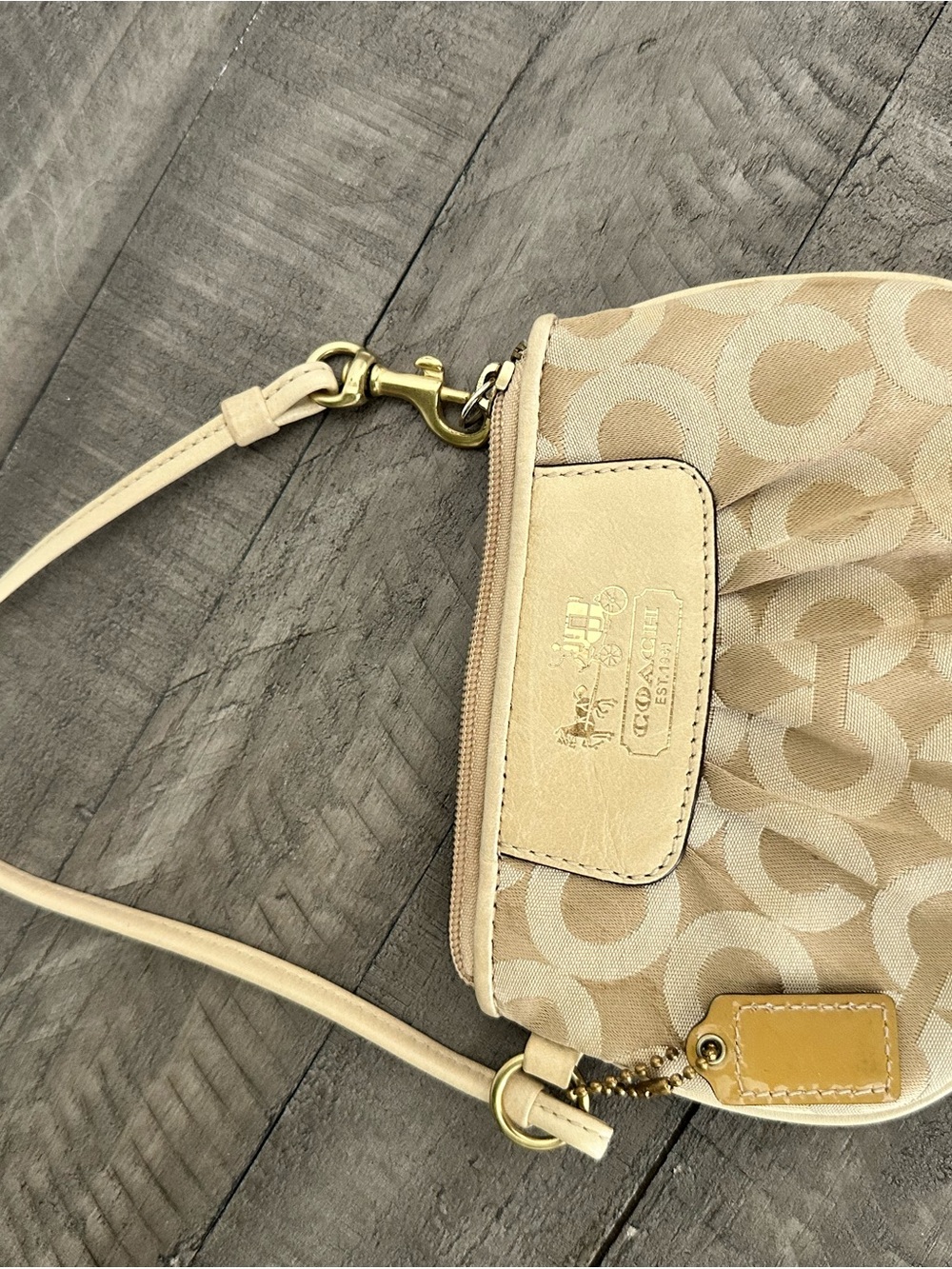 Coach Beige Signature Wristlet Bag